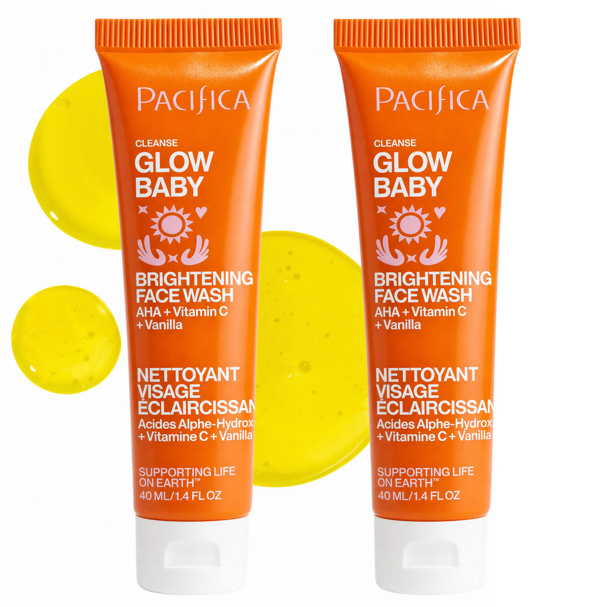 Pacifica front packaging of face wash set showing brightening benefits