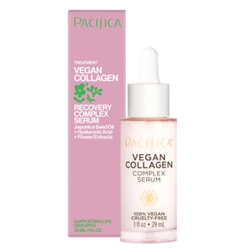 Pacifica front packaging of vegan collagen serum showing bottle and label benefits