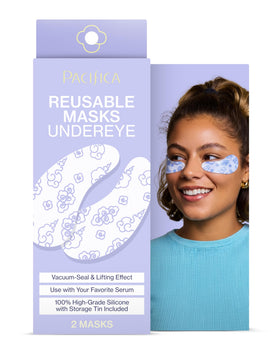 Pacifica front packaging with tin showing reusable masks for easy storage and convenience