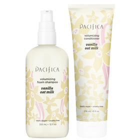 Pacifica front packaging showing volumizing shampoo and conditioner, promotes lightweight body