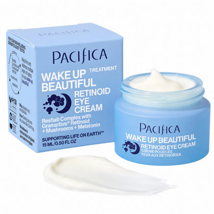 Pacifica front packaging of Wake Up Beautiful eye cream showing product benefit