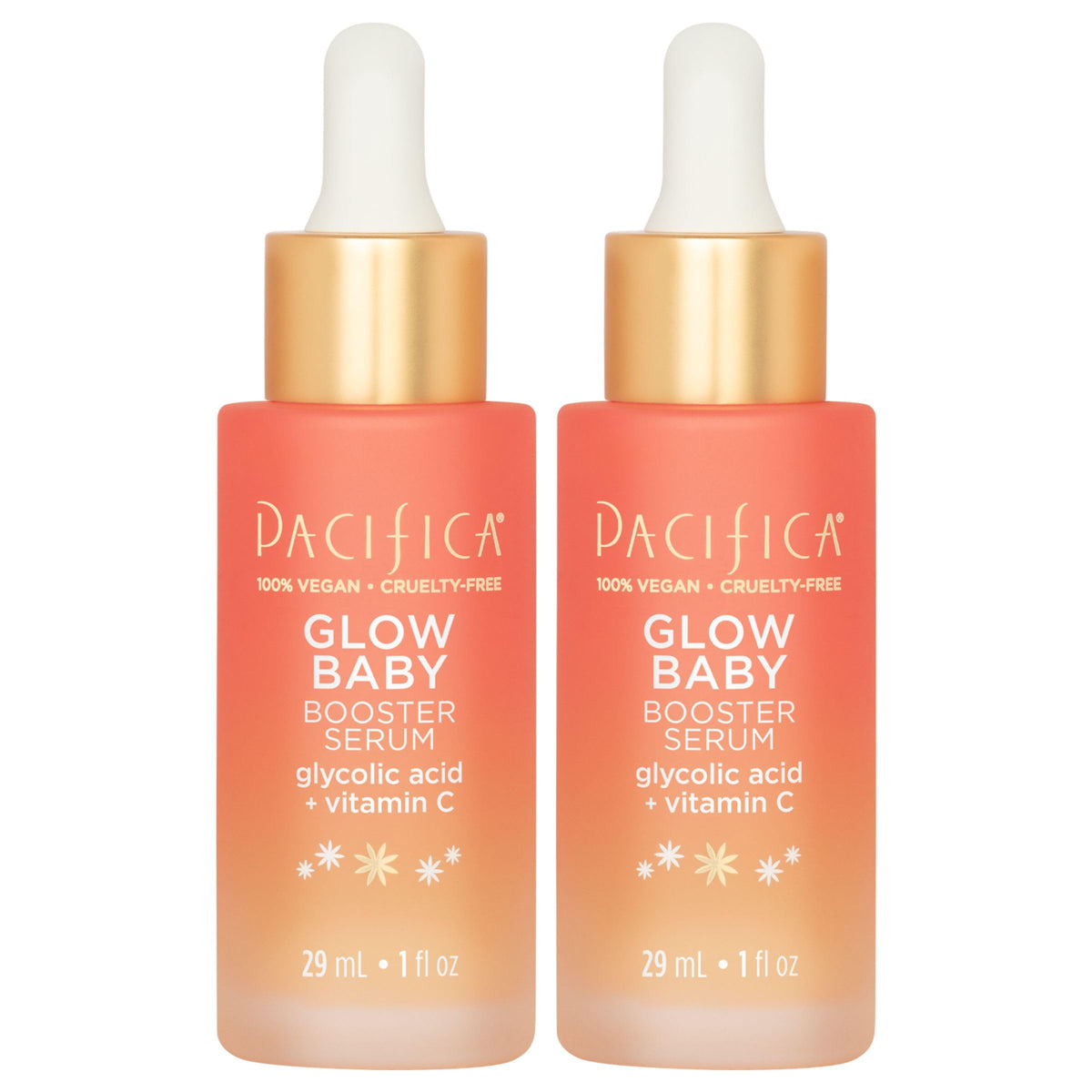 Pacifica front packaging showing two serum bottles and brightening promise