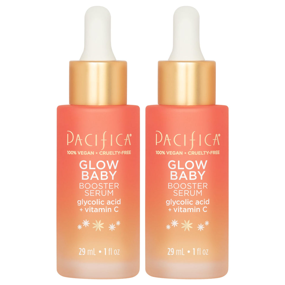 Pacifica front packaging showing two serum bottles and brightening promise