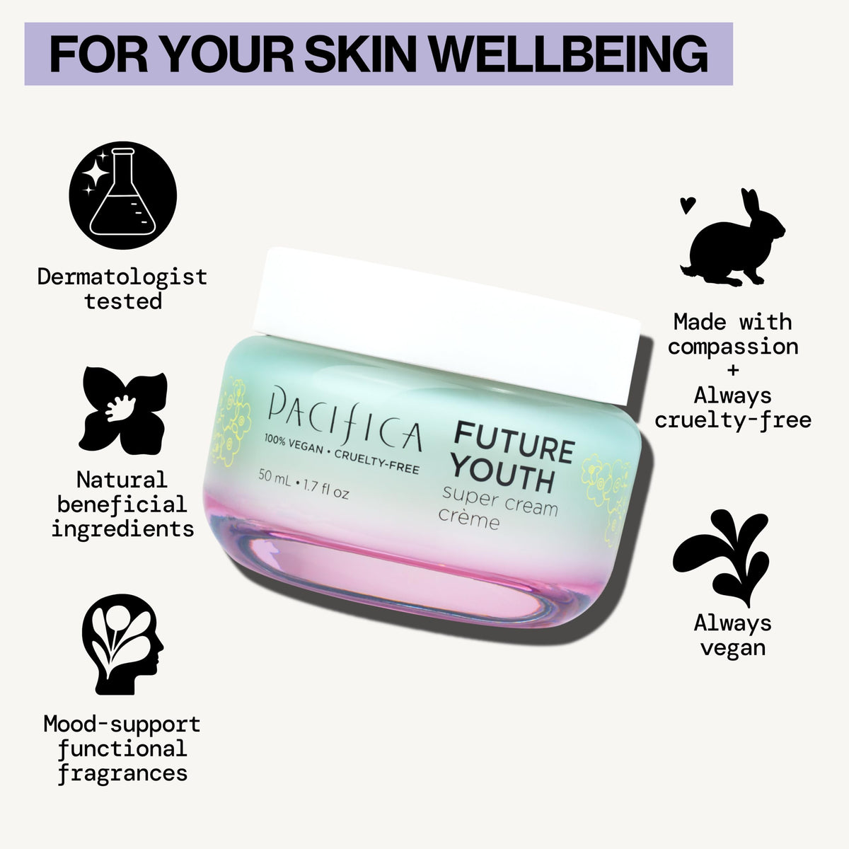 Pacifica open jar revealing smooth cream and rich hydration