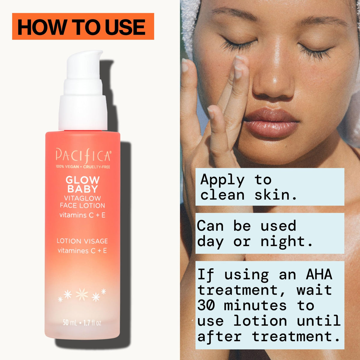 Pacifica Glow Baby applied on hand demonstrating fast-absorbing finish