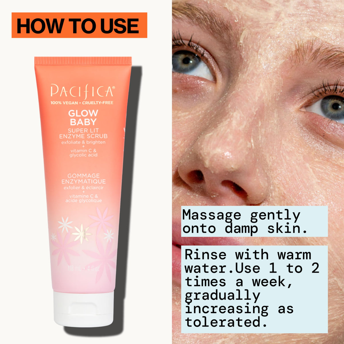 Pacifica Glow Baby ingredient label close-up highlighting clean formulation