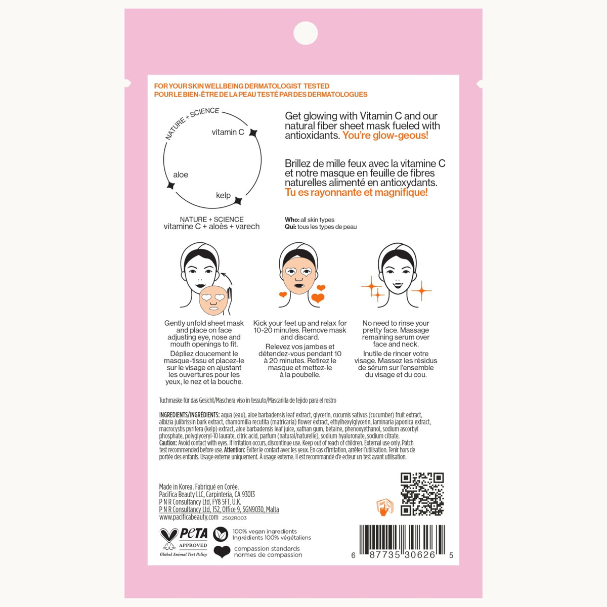 Hand holding Pacifica mask pack showing size and travel-friendly benefit