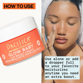Pacifica applying cream under eye demonstrating de-puffing massage
