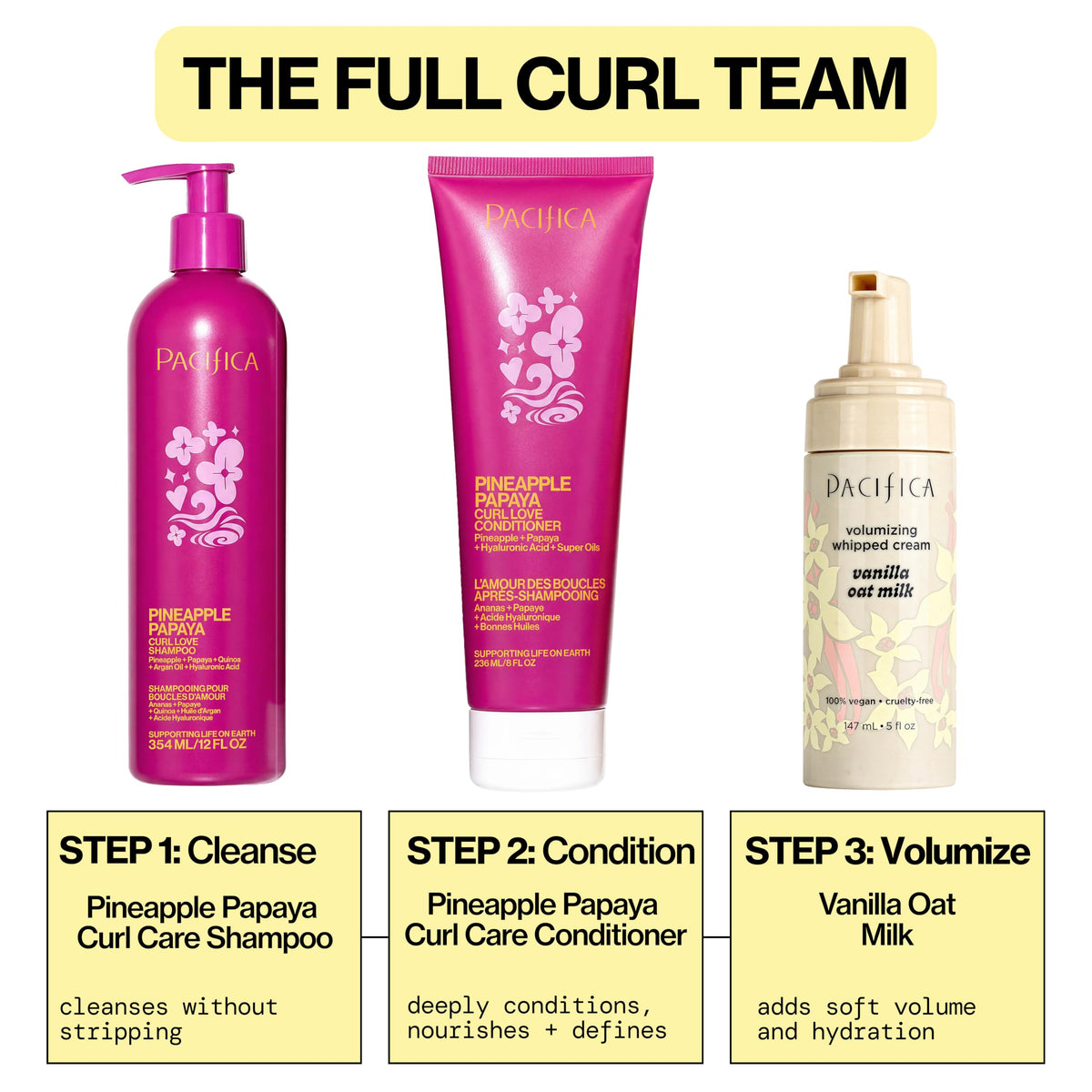 Pacifica mousse staged with brush and diffuser showing styling versatility