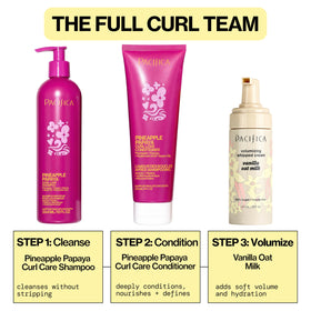 Pacifica mousse staged with brush and diffuser showing styling versatility