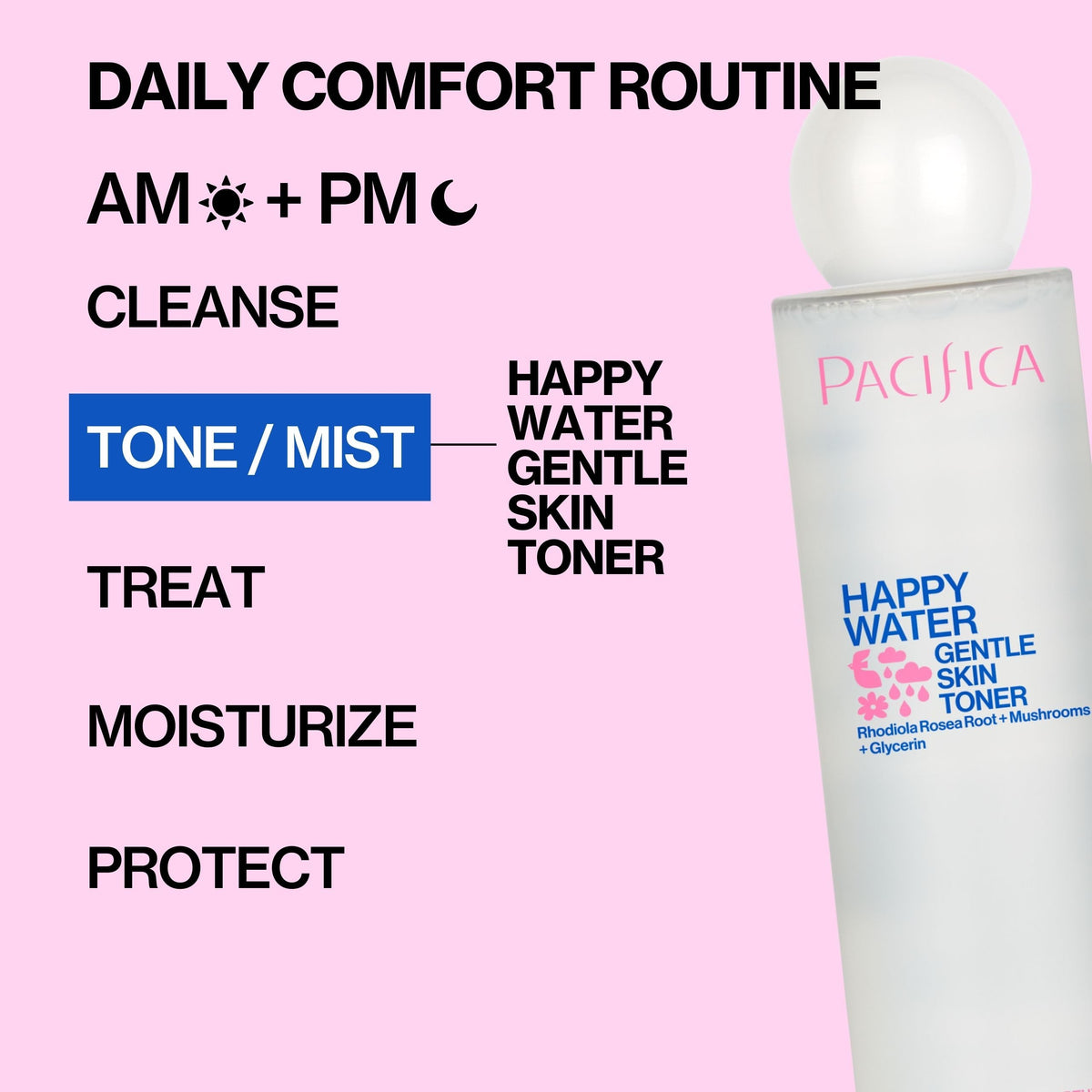 Pacifica Happy Water ingredients label detail showcasing clean, vegan formulation benefit
