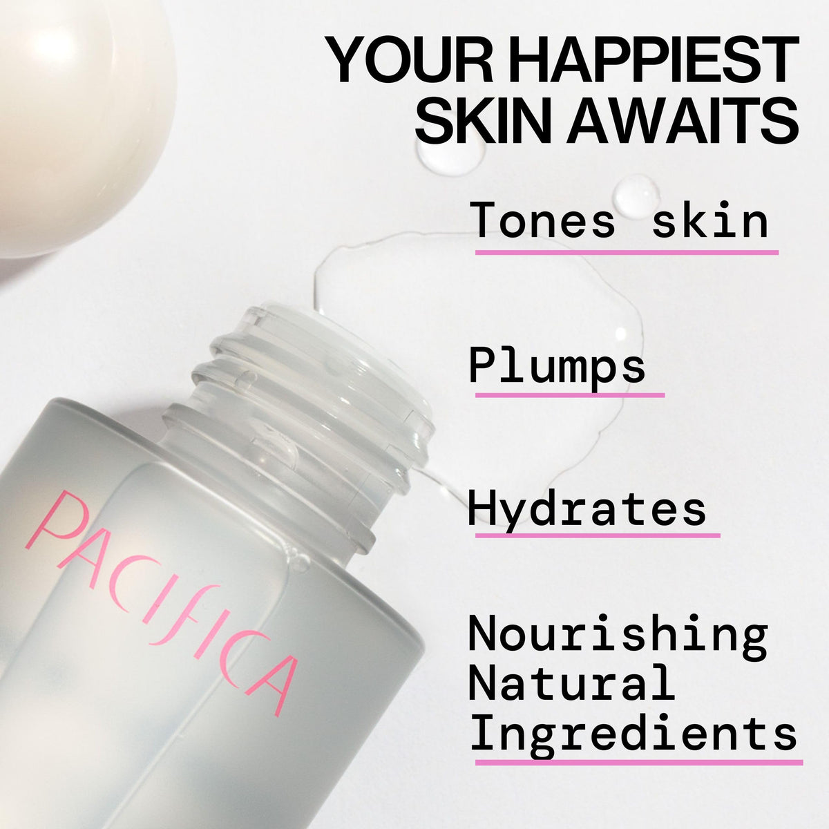 Pacifica Happy Water spray nozzle close-up delivering an even hydrating mist