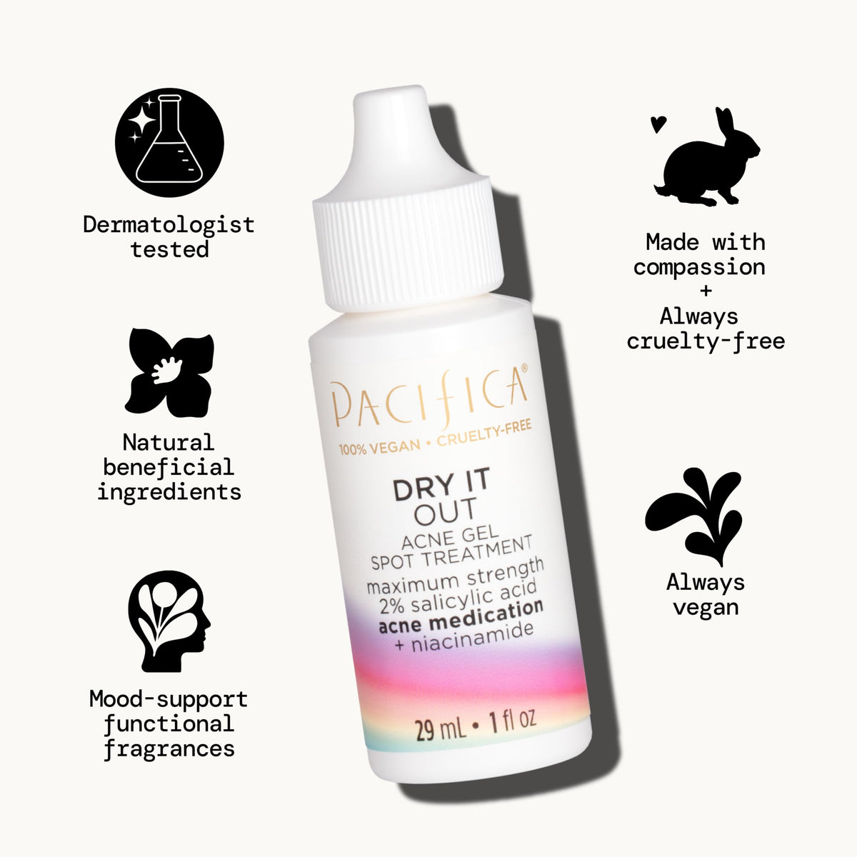 Pacifica applied to cheek spot, targeted application reduces redness overnight