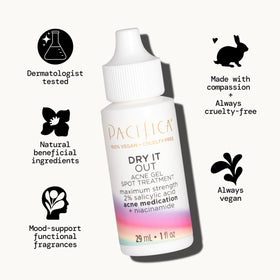 Pacifica applied to cheek spot, targeted application reduces redness overnight