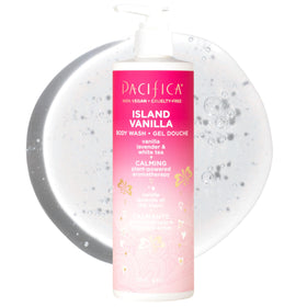 Pacifica front bottle showing island vanilla scent and recyclable packaging benefit