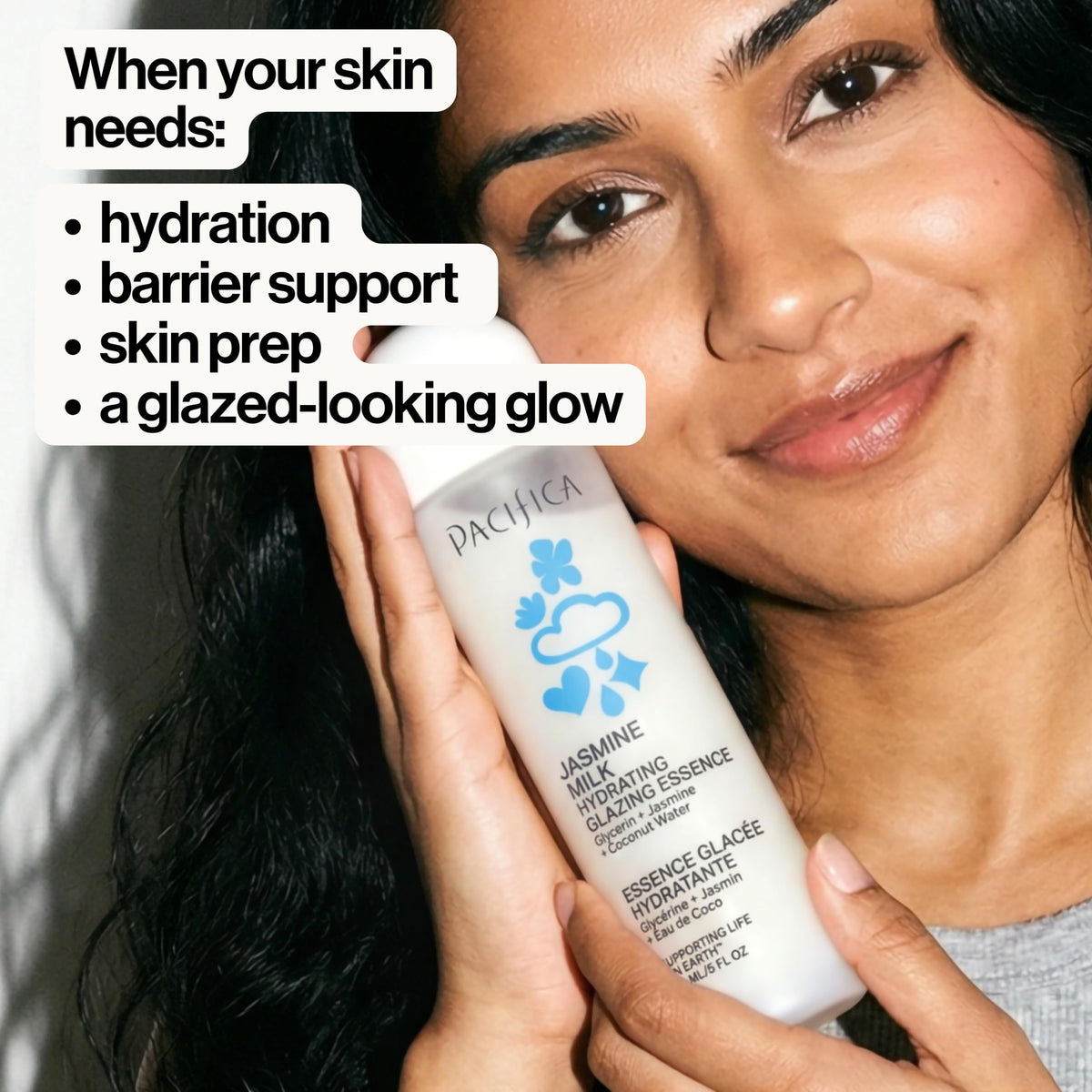 Pacifica milky essence pouring texture highlighting quick absorption benefit