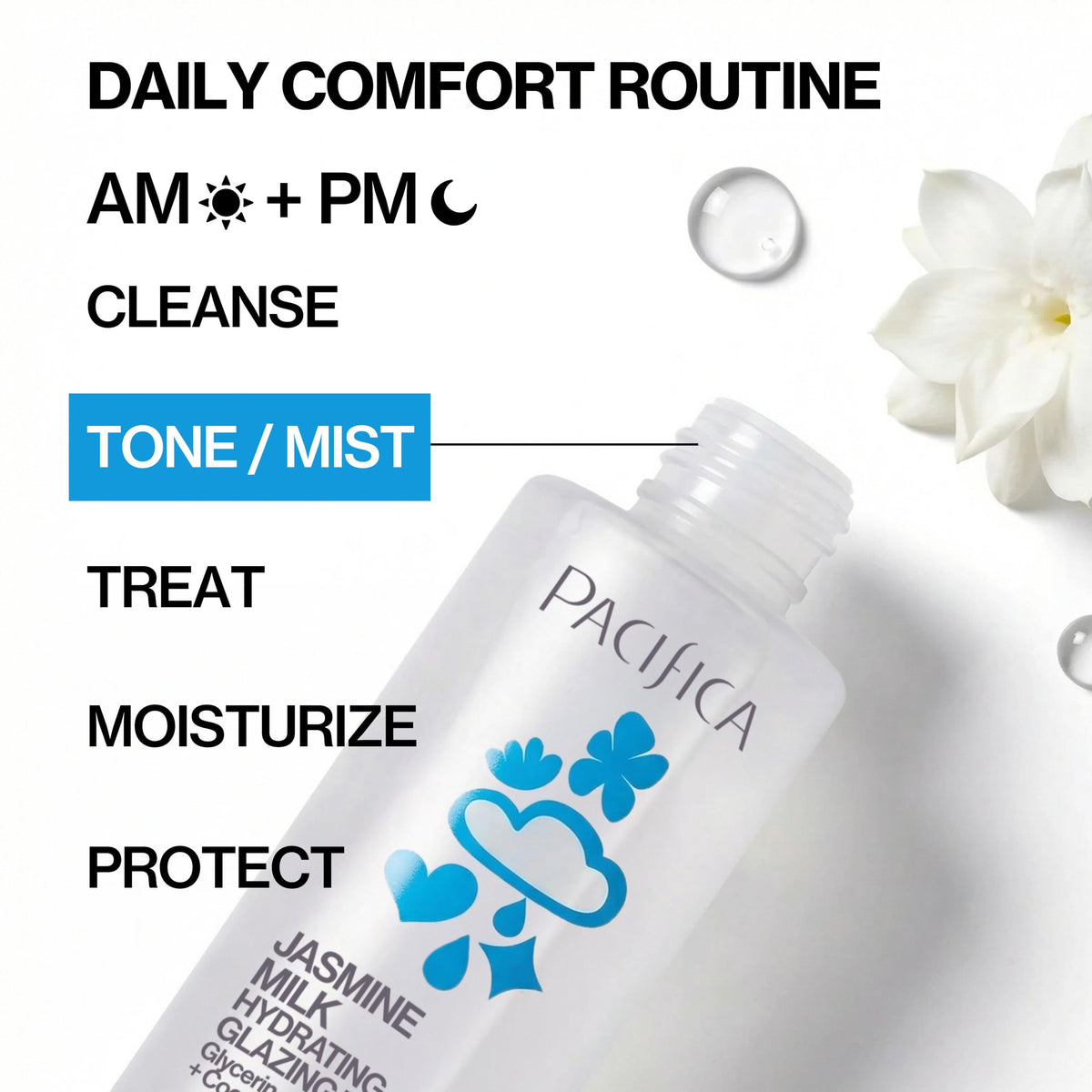 Pacifica 5 fl oz bottle next to common items for scale and lasting supply benefit