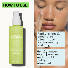 Pacifica applying lotion on cheek for smooth, non-greasy finish