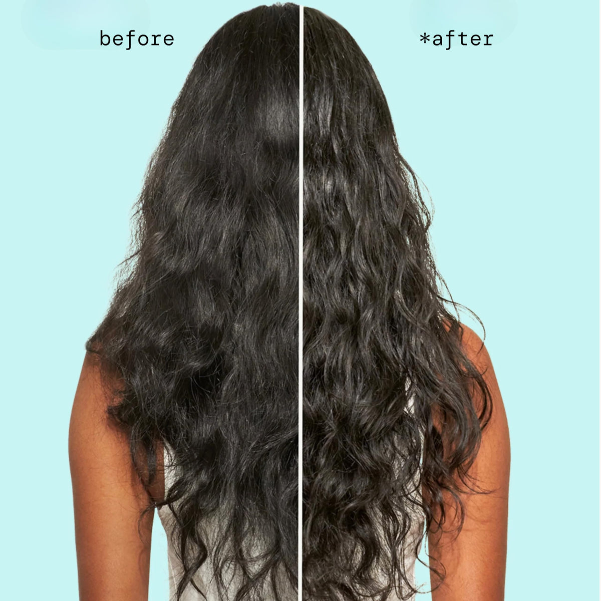 Pacifica visible before and after on wavy hair showing improved smoothness and shine