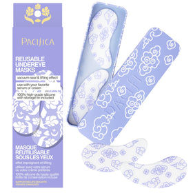 Pacifica mask applied under eye demonstrating crease-smoothing and serum sealing benefit