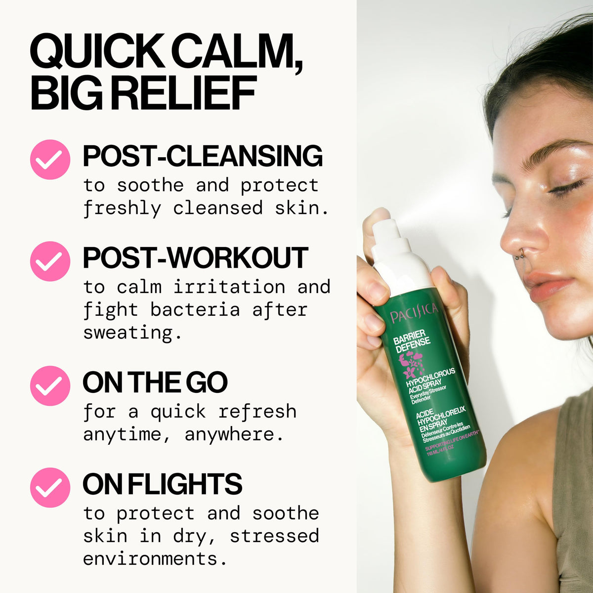 Pacifica mist application on face refreshing and soothing skin