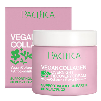 Pacifica jar front view showing clean vegan night cream packaging and benefit