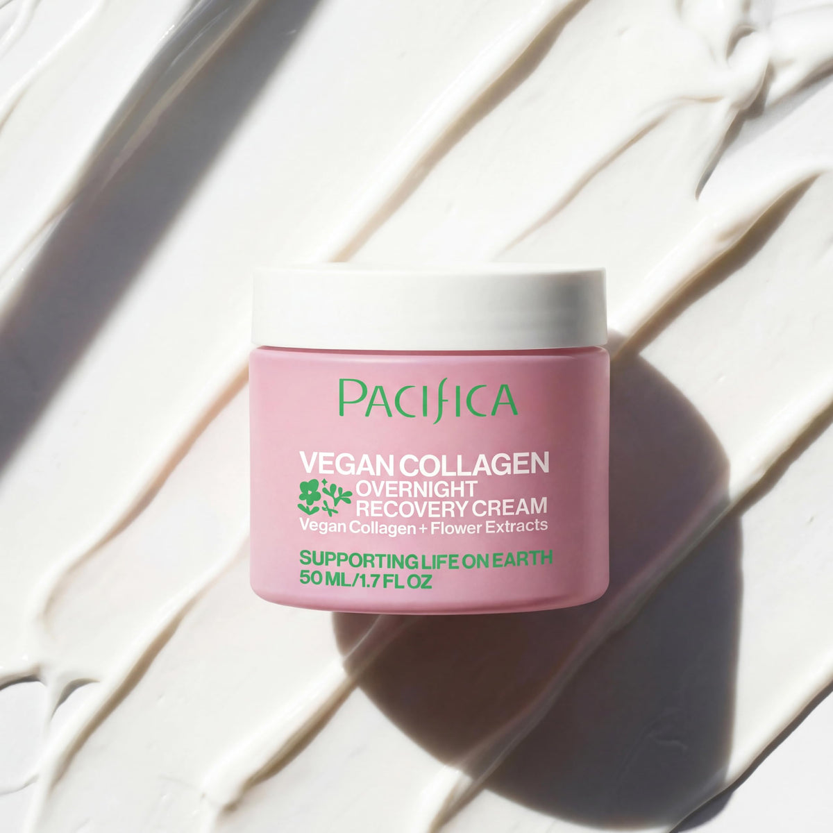 Pacifica label close-up showing ingredient list for clean, dermatologist-tested formulation
