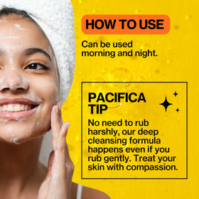 Pacifica product dispensed from open cap showing lightweight foam consistency