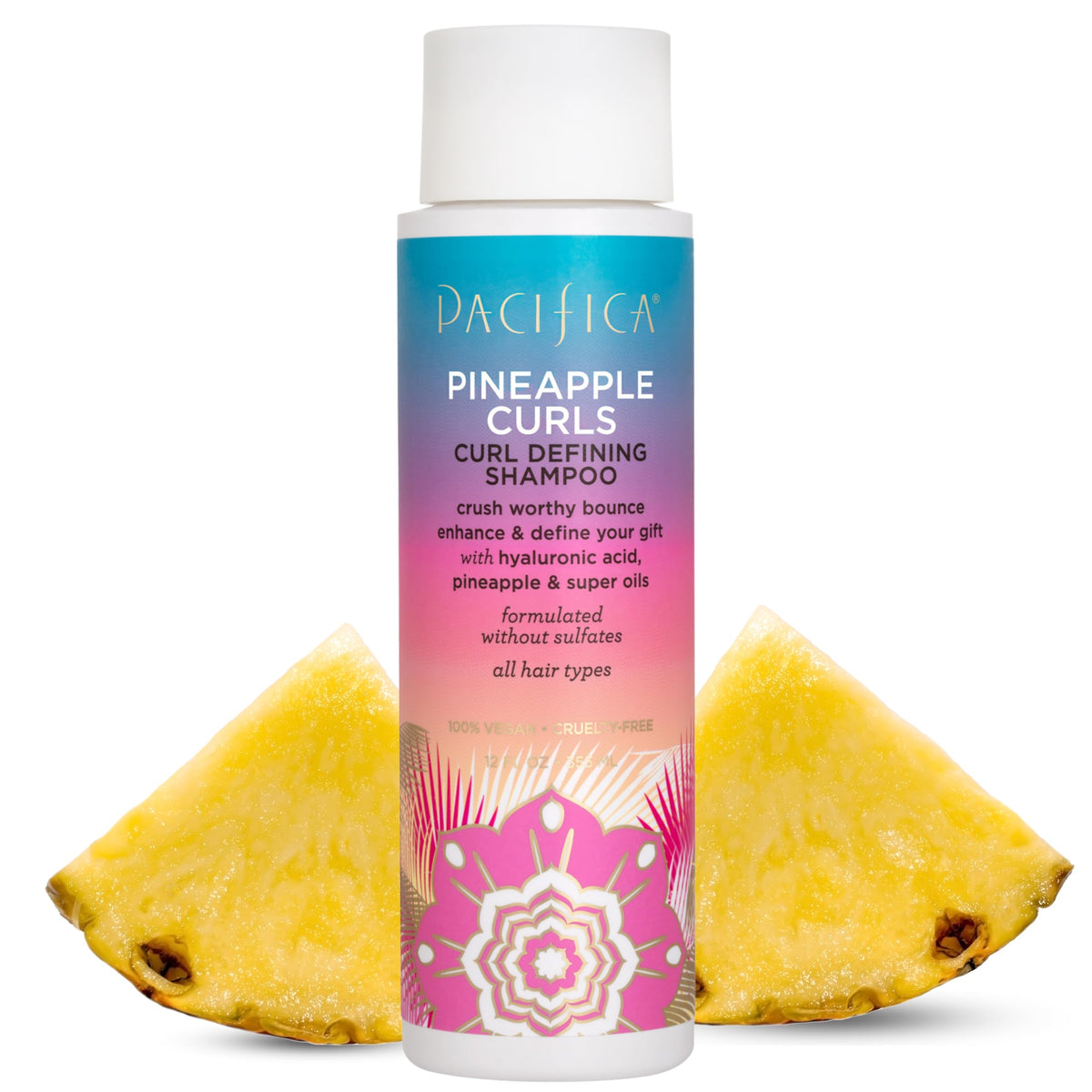 Pacifica Pineapple Curls front packaging showing bottle and label, enhances curl definition
