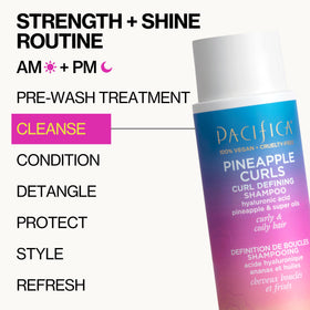 Pacifica Pineapple Curls on bathroom shelf with tropical props suggesting fresh pineapple scent