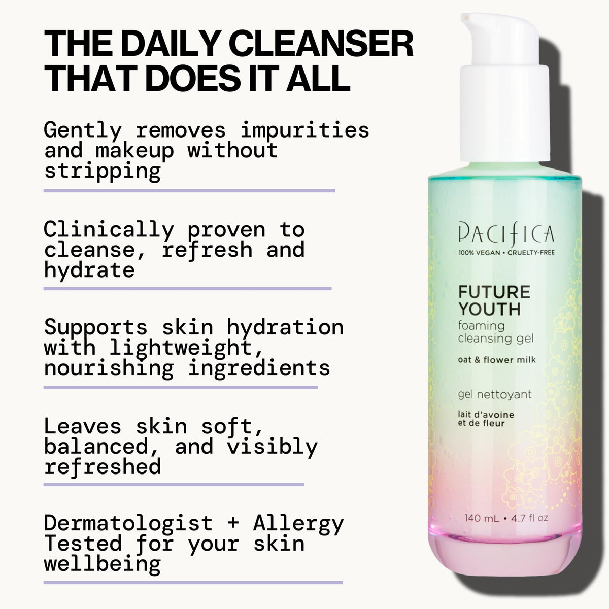 Pacifica Future Youth pump dispenser foaming in use, provides easy controlled application
