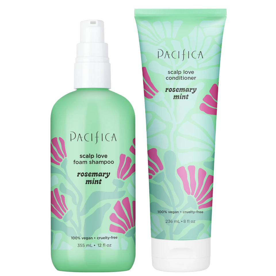 Pacifica bottle front packaging showing rosemary mint set benefits