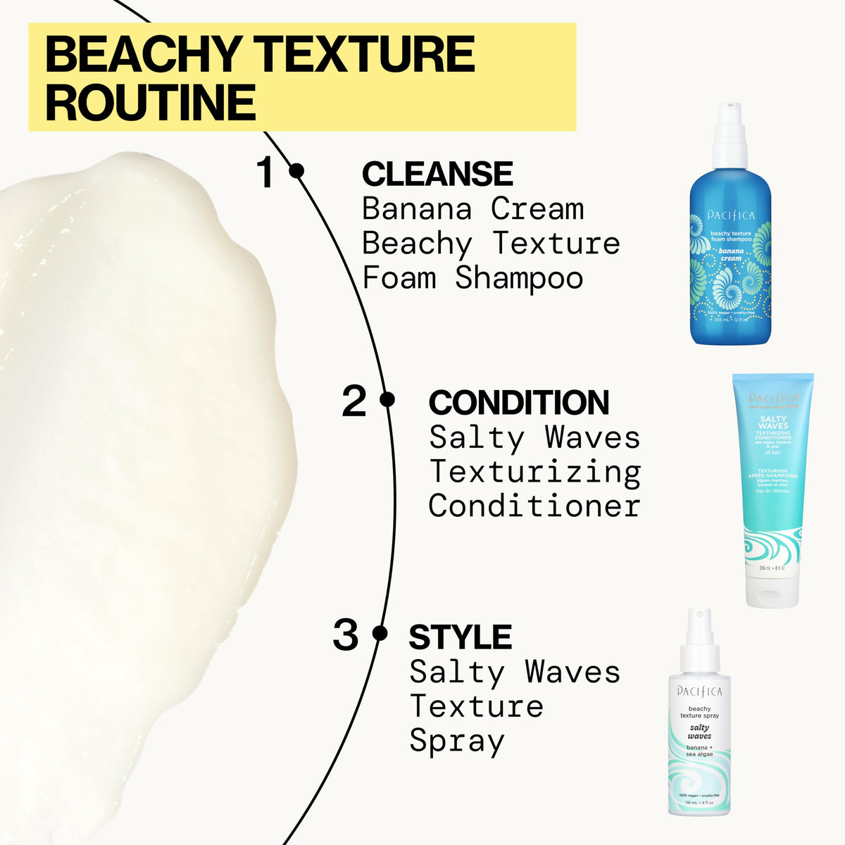 Pacifica before and after wavy hair demonstrating textured, frizz-reduced benefit