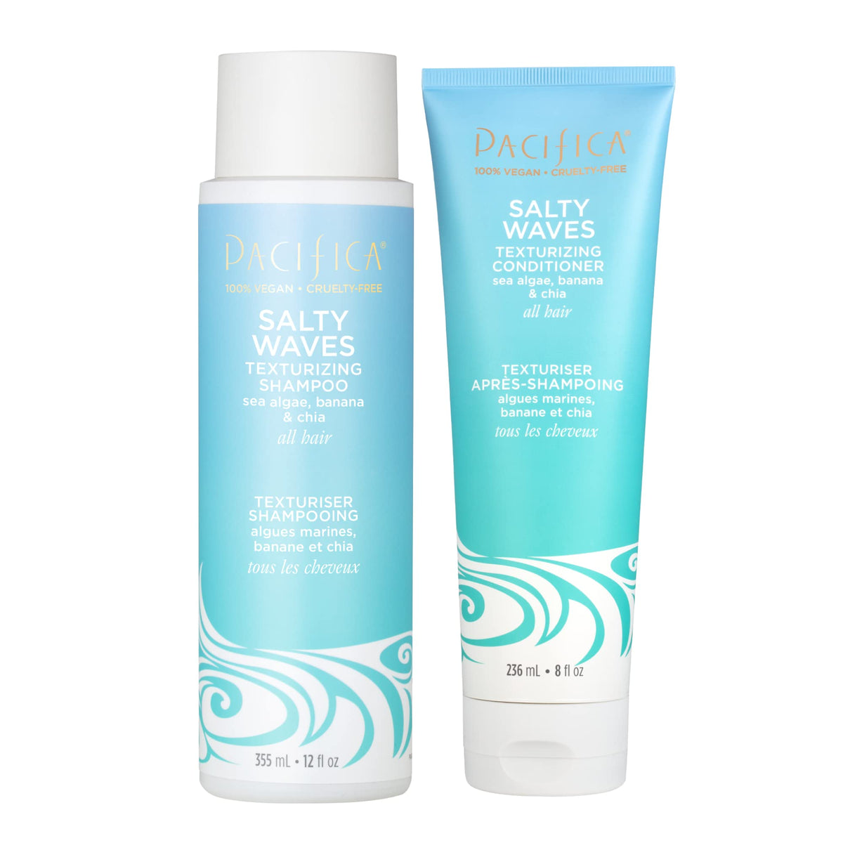 Pacifica bottle front packaging showing Salty Waves set and benefits