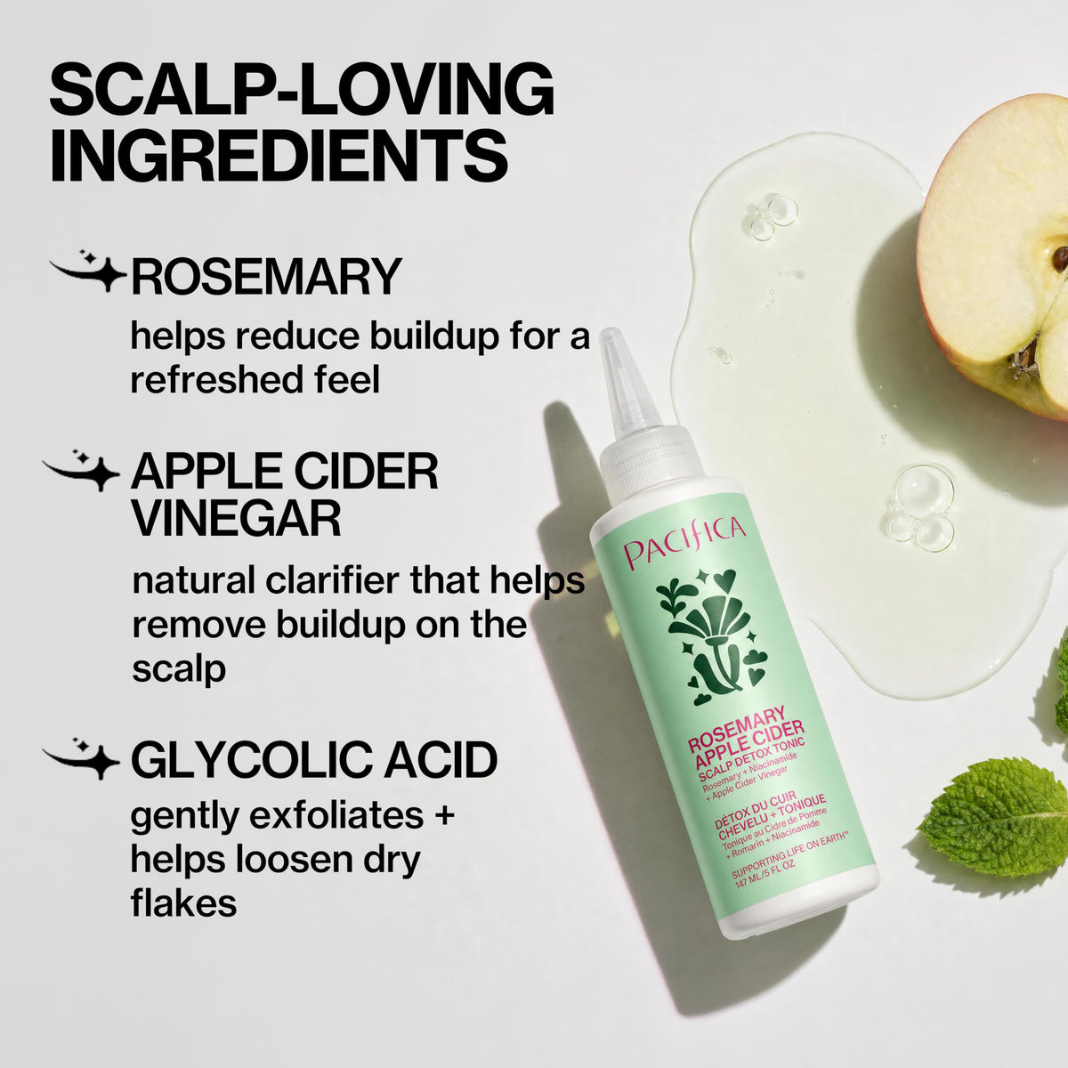 Pacifica ingredient label close-up emphasizing acids and botanicals benefit