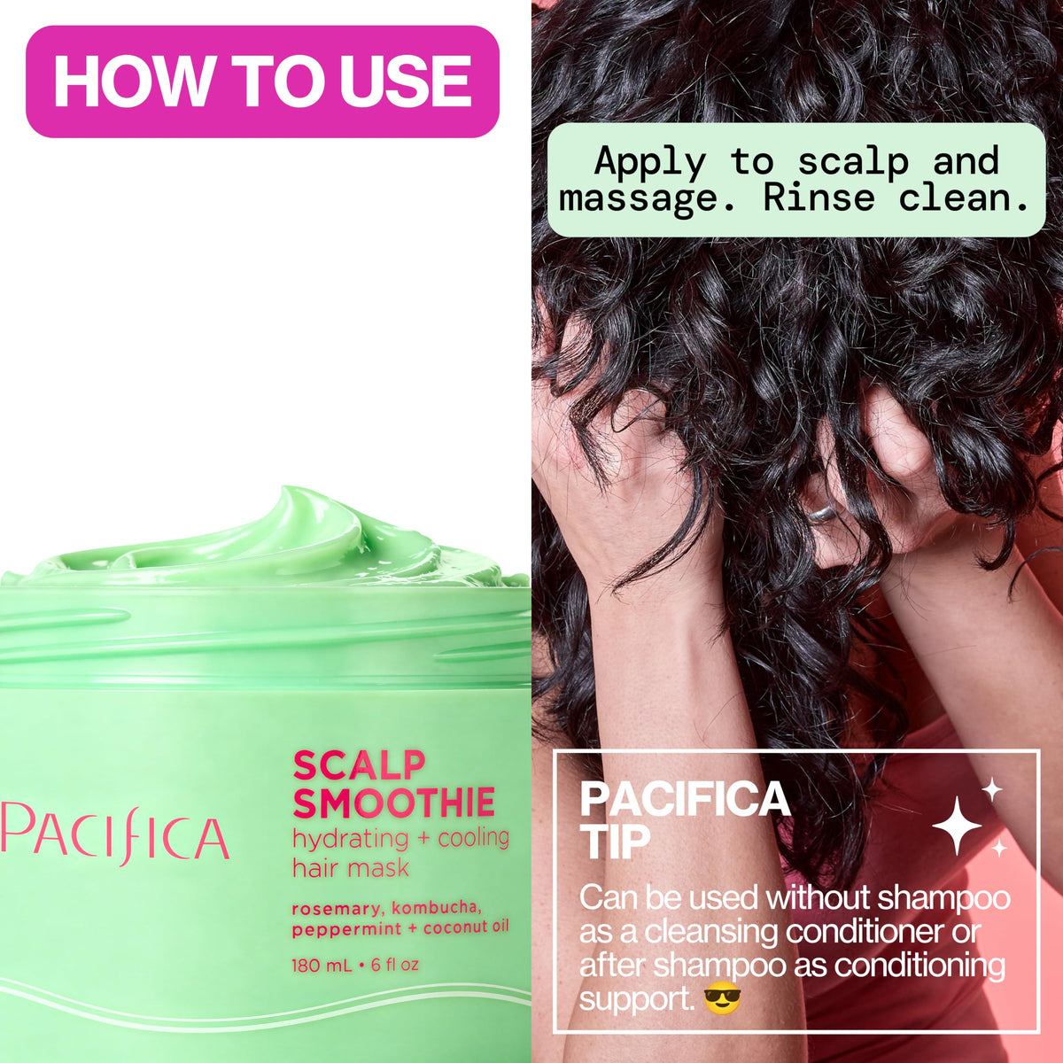 Pacifica Scalp Smoothie before and after on dry hair for improved hydration