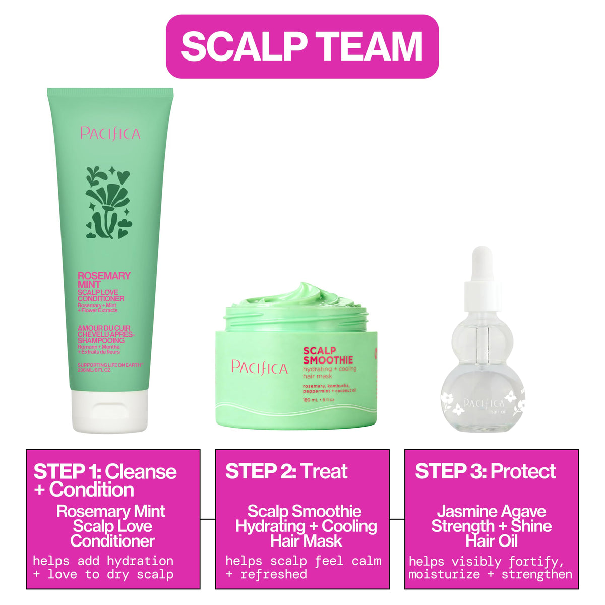 Pacifica Scalp Smoothie label close-up showing clean-ingredient benefits