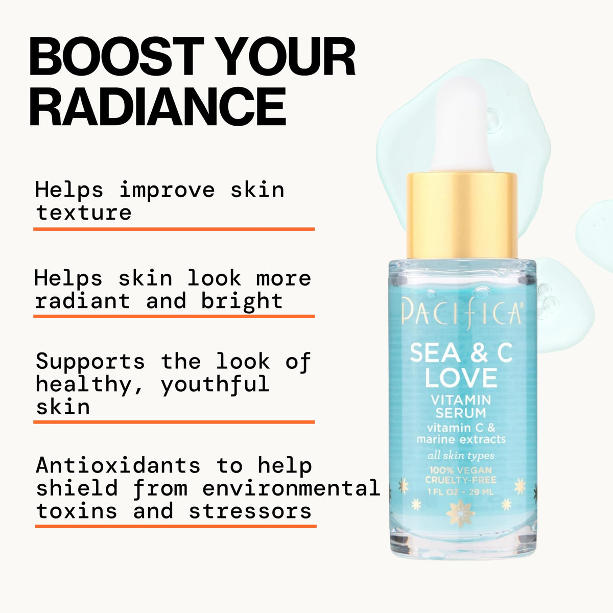 Woman applying Pacifica serum to cheek, showing smooth layering under moisturizer benefit