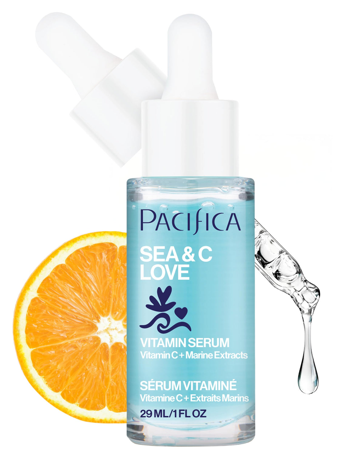 Pacifica front packaging showing serum bottle and branding for clear identification and trust