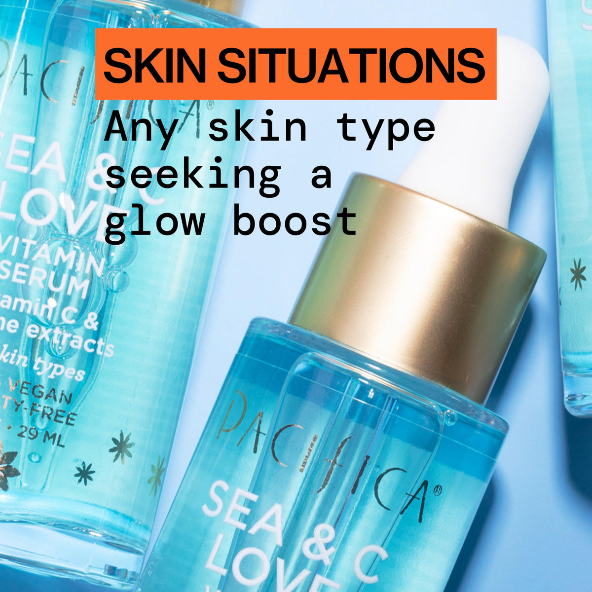 Close-up drop of Pacifica serum texture highlighting lightweight, fast-absorbing hydration