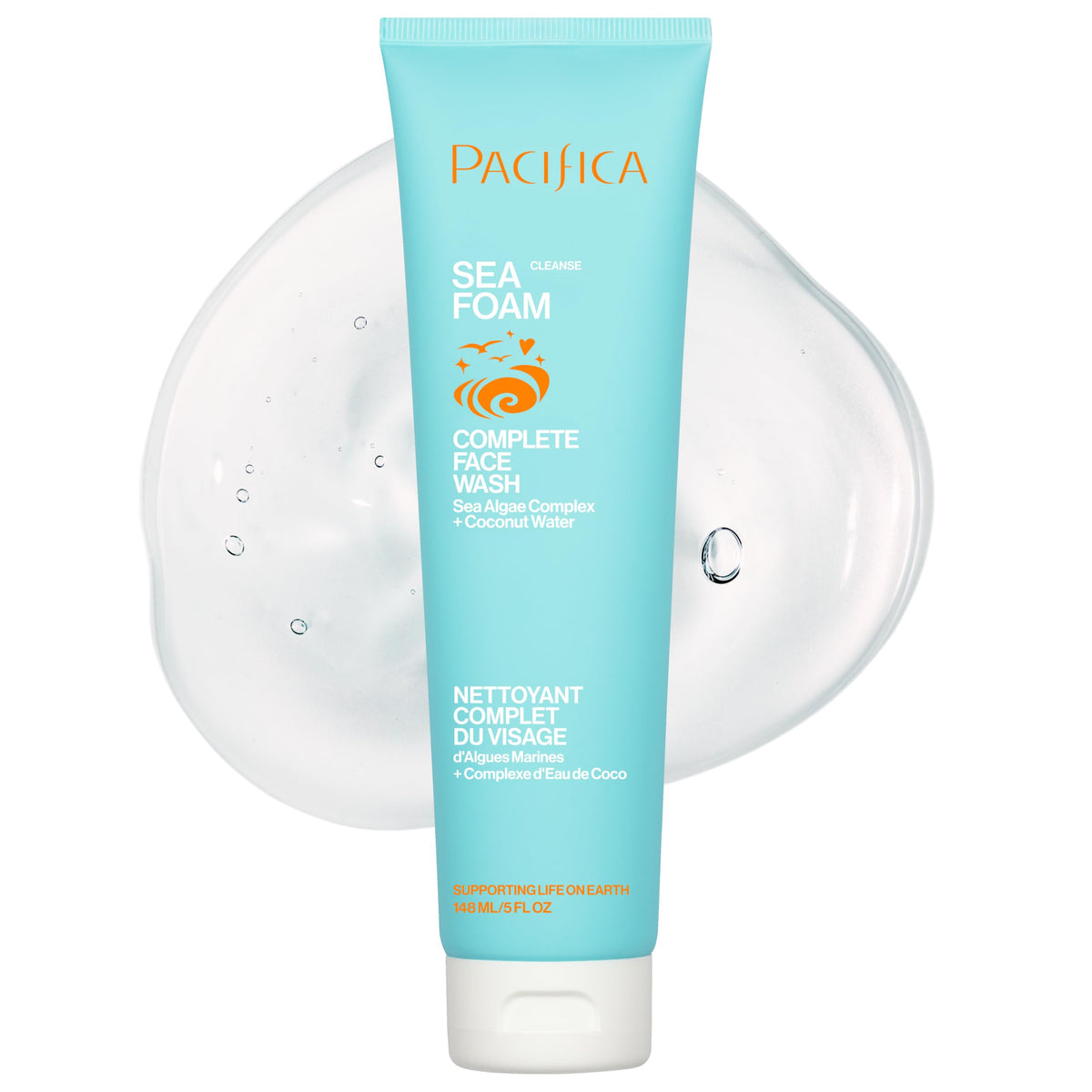 Pacifica Sea Foam front packaging showing bottle and branding benefits