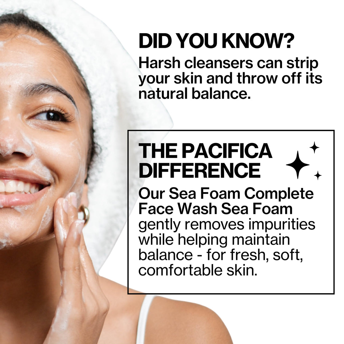 Pacifica Sea Foam foam in hand demo showing gentle cleansing action