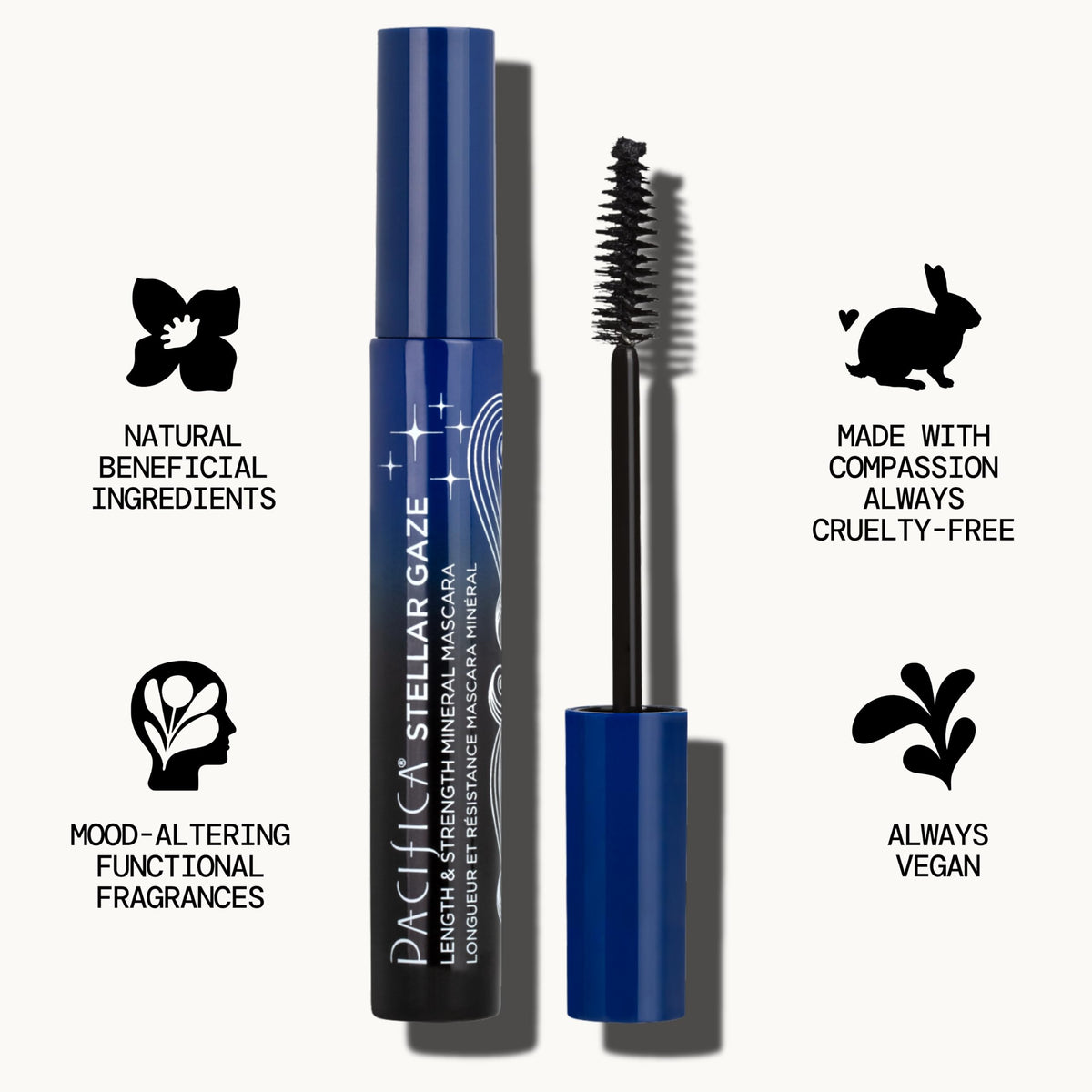 Pacifica Stellar Gaze packaging and recycling laid out to highlight glass eco-benefit