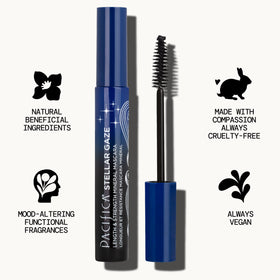 Pacifica Stellar Gaze packaging and recycling laid out to highlight glass eco-benefit