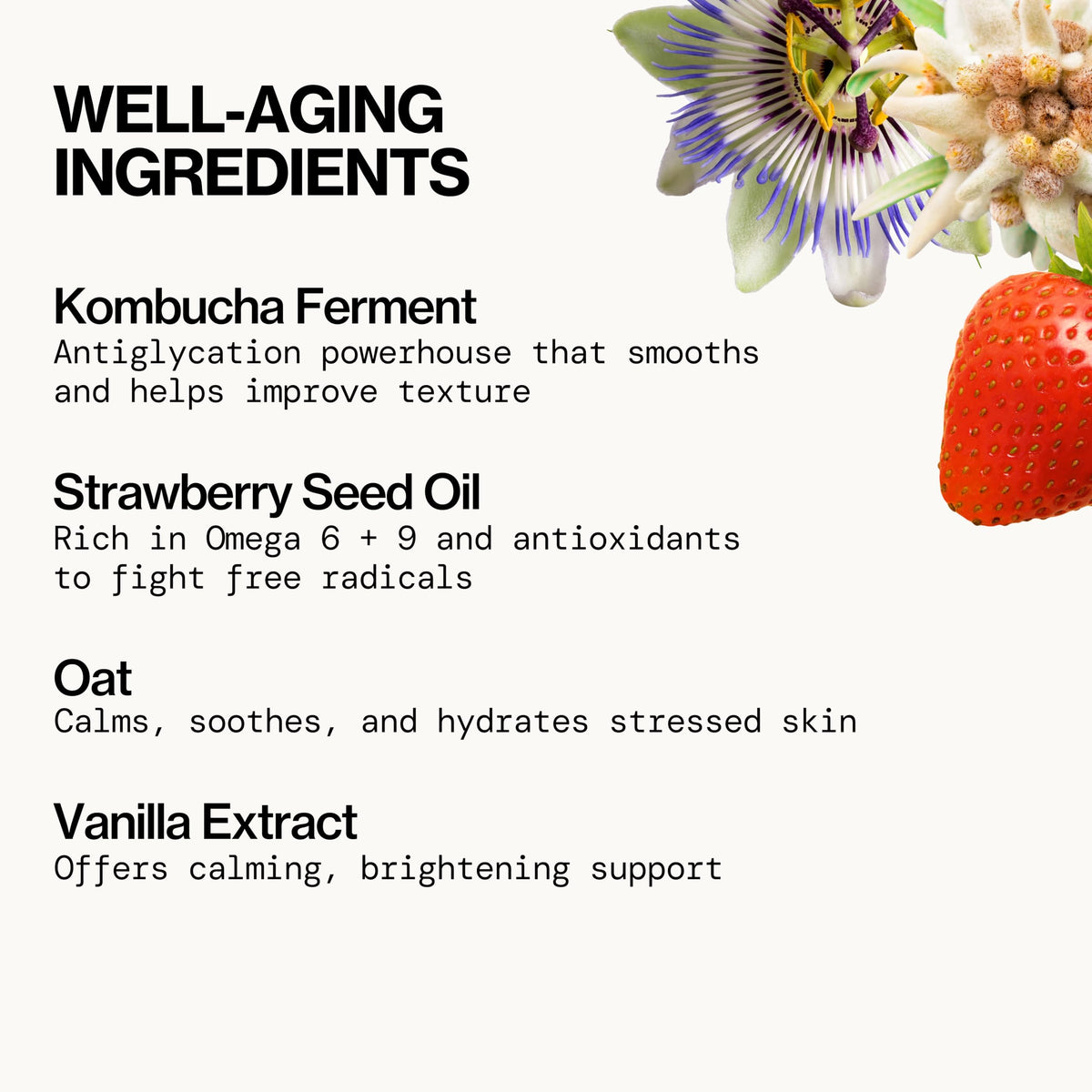 Pacifica Future Youth kombucha ingredient visual, highlights texture-improving active benefits