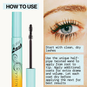 Side-by-side before and after lashes with Pacifica Surf Lash for visible length and separation