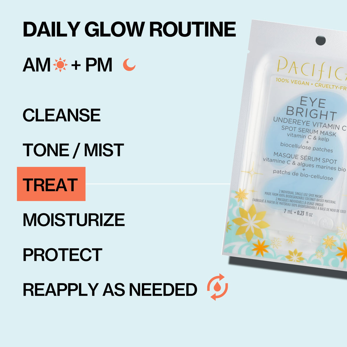 Pacifica single sealed pouch close-up, keeping serum fresh and potent