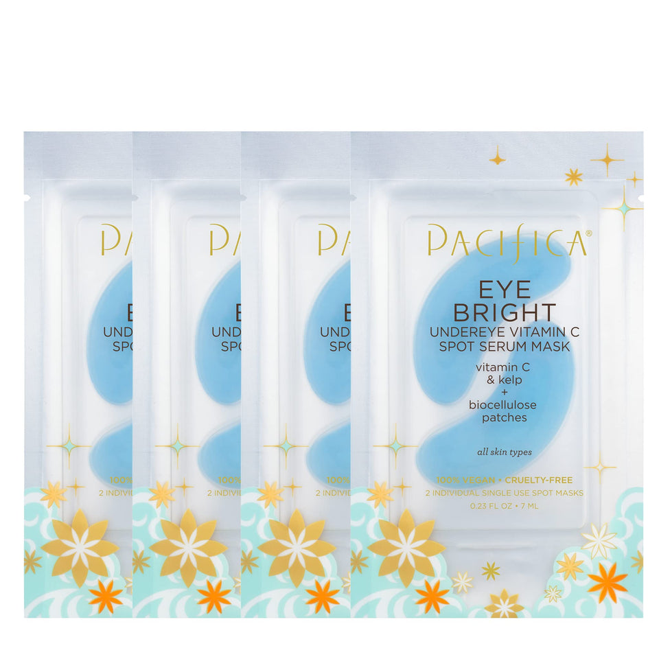 Pacifica front packaging shows bright eye four-pack, convenient travel size