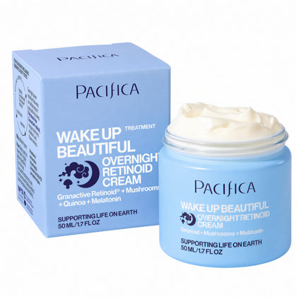 Pacifica jar front view showing packaging and overnight retinoid benefits