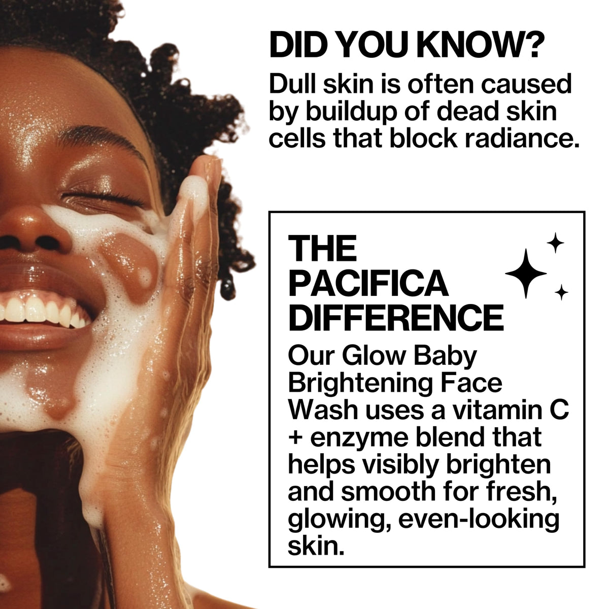 Pacifica face wash in hand demonstrating easy lather and smooth rinse-off